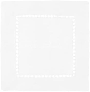CleverDelights White Hemstitch 6" Cocktail Napkins - 12 Pack - 55/45 Linen Cotton Blend