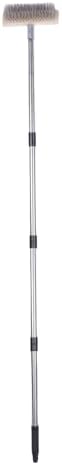 Heavy Duty Stainless Steel Wire Scrub Brush with Long Handle Moss Remover Wire Broom Outdoor Floor Scrub Brush for Patio Deck Garden Garage (20cm / 7.9in)