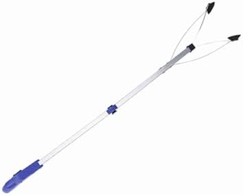 Folding Trash Grabber | 31.5 Inch Extendable Reach for Leaves/Garden/Home | Aluminum Alloy Garbage Picker Tool with Locking Clamp (Blue Handle)