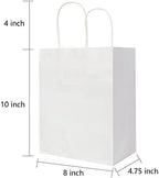 Oikss 100 Pack 8x4.75x10 Inch Medium White Kraft Paper Bags with Handles Bulk for Birthday Wedding Party Favors Grocery Retail Shopping Business Takeout Goody Craft Gift Bags Sacks, (100pcs Count)