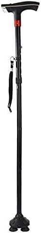Walking Stick Elderly Folding Walking Cane Aluminum Support Crutches Telescopic Anti Slip Four Leg Adjustable Stick with LED Light SOS Alarm