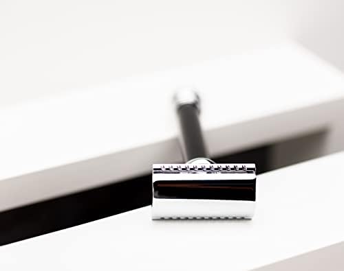 MERKUR 38B Double Edge Safety Razor - Black Handle | Extra Large Barber Pole Grip Brass Handle | Made in Germany | Plastic-Free | Two Piece Design | Closed Comb | Straight Bar