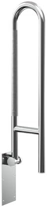 Swing Up Wall Mounted Grab Bar - 500 lbs Capacity Flip-Up Handicap Toilet Safety Rails for Seniors, Stainless Steel, Textured Grip, ADA Compliant Bathroom Grab Bar - 30" Length, Brushed Steel, Peened