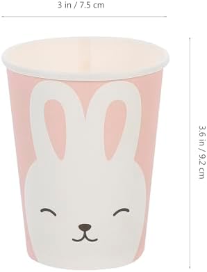 NUOBESTY Party Paper Cups Disposable 9oz Rabbit Cartoon Paper Drinking Cups 8pcs Portable Picnic Festival Supplies for Outdoor Gatherings and Birthday Parties