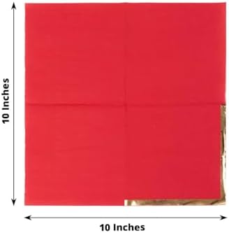 100 Count Red 2-Ply Paper Beverage Napkins with Gold Foil Edge, Soft Disposable Cocktail Napkins 18 GSM - 5"x5"
