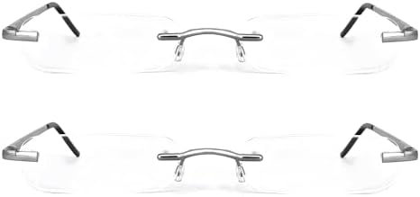 Mini Rimless Reading Glasses - Slim Compact Metal Readers with Spring Hinge for Men and Women 2 Pairs