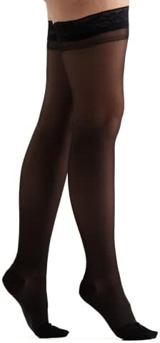 EvoNation Women's USA MadeThigh High Graduated Compression Stockings, 20-30 mmHg – Firm Pressure Sheer Socks, Lace Top Support Hose