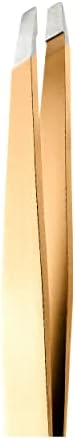 Rubis Classic Stainless Steel Slanted Tweezers for Precise Eyebrows and Hair Removal, The Gold Collection, Gold, 1K103