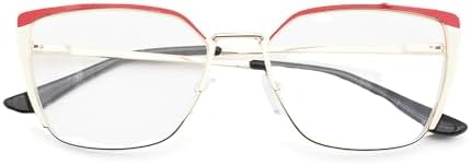 Oversized Metal Frame Reading Glasses for Women,Fashion Cat Eye Ladies Readers
