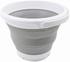 SAMMART 5.5L (1.4 Gallon) Collapsible Plastic Bucket with Handle - Foldable Round Tub - Portable Fishing Water Pail - Space Saving Outdoor Waterpot. (1, White/Grey)