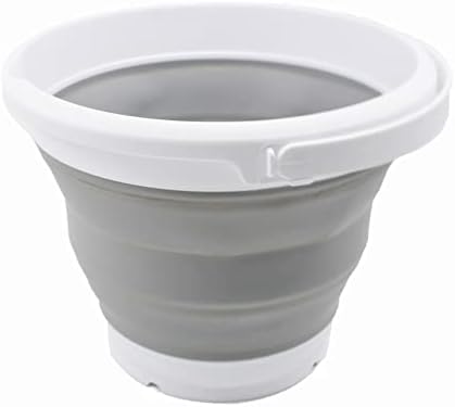 SAMMART 5.5L (1.4 Gallon) Collapsible Plastic Bucket with Handle - Foldable Round Tub - Portable Fishing Water Pail - Space Saving Outdoor Waterpot. (1, White/Grey)