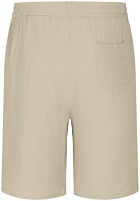 Men's Cotton Linen Bermuda Shorts Casual Elastic Waist Drawstring Summer Beach Vacation Golf Shorts with Pockets