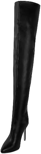 YING LAN Over the Knee High Boots for Women Sexy Zipper Pointed Toe High Heel Faux Leather Surgical Stretch Riding Thigh High Boots
