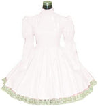 Plus Size Bridesmaid Dress Long Sleeve Maid Dress Cute Cosplay Costumes Vinyl Dresses Candy Color Lace 7XL Women Dresses,White,XXXL
