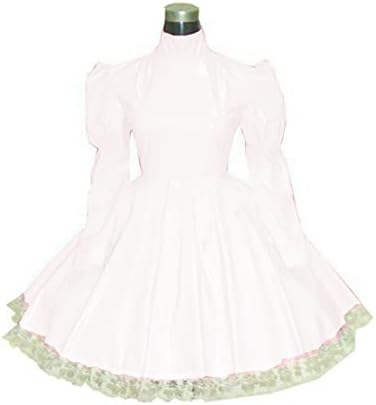 Plus Size Bridesmaid Dress Long Sleeve Maid Dress Cute Cosplay Costumes Vinyl Dresses Candy Color Lace 7XL Women Dresses,White,XXXL
