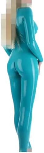Latex Rubber Catsuit Front Zipper Uniform Halloween Masquerade Handmade Custom Cosplay Light Blue