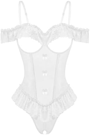 Avidlove Lingerie for Women V Neck One Piece Bodysuit Lace Ruffle Babydoll Off Shoulder Rave Outfits