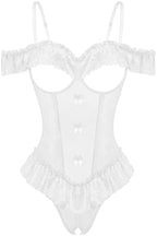 Avidlove Lingerie for Women V Neck One Piece Bodysuit Lace Ruffle Babydoll Off Shoulder Rave Outfits