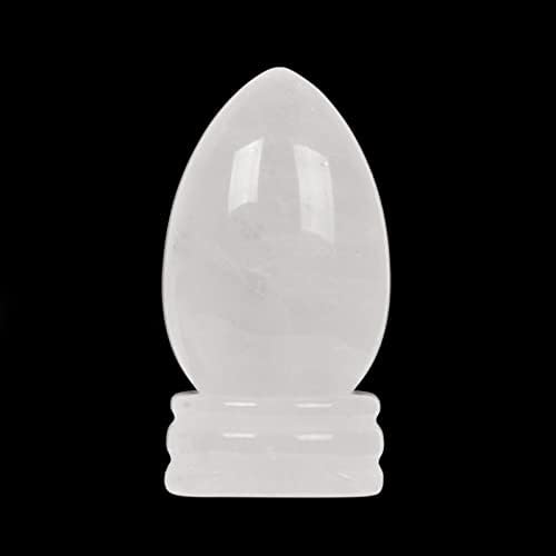 Justinstones Natural White Clear Quartz Gemstone Egg Crystal Healing Chakra Meditation Home Office Decor Stone with Stone Stand