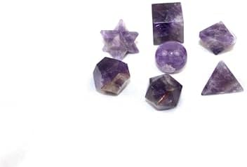 Jet Amethyst 7 Stones Sacred Geometry Sets Gemstone Platonic Solid Merkaba Star w/Velvet Pouch Attractive Cleansing Life Vitality