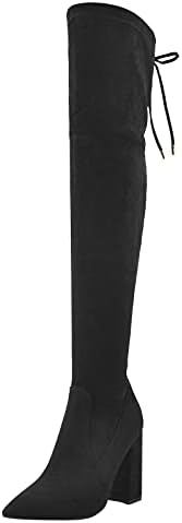 richealnini Lace Up Thigh High Boots for Women Zip Up Block Heeled Boots