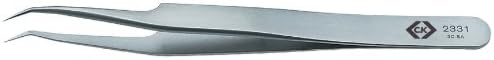 C. K Tools T2331 Stainless Steel Precision Tweezers, Superfine, 60[DEG] Angled and Offset Tips, 4 1/2-Inch OAL