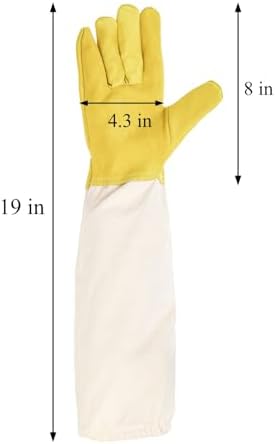Lawei 3 Pairs Beekeeping Gloves, Goatskin Leather Beekeeper's Glove with Ventilated Canvas Long Sleeves, Thick Protected Bee Glove for the Beginner Beekeeper Hand Protection, Elastic Cuffs Vented