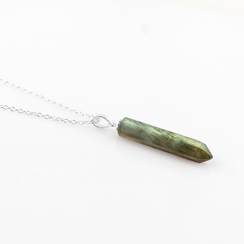 Pencil Pendant Necklace for Women |Natural Healing Crystal Hexagonal Point Reiki Chakra Pendant 15-25 Carat | 8–14 mm Stone | Silver Plated Chain 16+2 Inch Adjustable