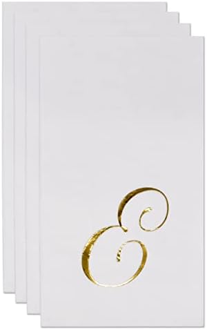 Gift Boutique 100 Gold Letter E Monogram Guest, Disposable Paper Pack Elegant Metallic Golden Foil Dinner Hand Napkin for Bathroom Wedding Holiday Birthday Party Baby Shower Decorative Towels