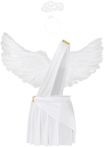 Jugaoge Men's Sexy Angel Costume Ruffle Skirt with Angel Wings and Hairband Adult Archangel Costume