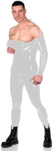 Double Shoulder Zipper Jumpsuit for Men, Full Body,100% Latex, Tight, Rubber Catsuit Costume