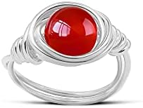CJIAYUJEW 2PCS Carnelian Rings Gemstone Band Healing Ring for Women Carnelian Smooth Round Donut Ring