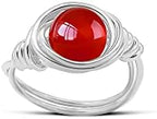 CJIAYUJEW 2PCS Carnelian Rings Gemstone Band Healing Ring for Women Carnelian Smooth Round Donut Ring