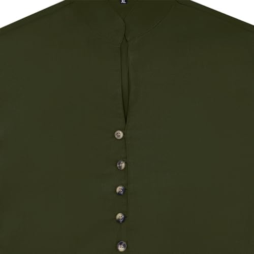 Mens Long Sleeve Shirt Button Down Loose Fit Vintage Shirts Banded Collar High Elastic Tops Henley Shirt
