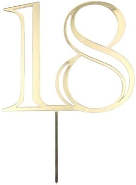 Gold Acrylic Number 18 Cake Topper, Happy 18th Birthday Cake Decoration, Eighteen Years Old Cake Pick Decoration For 18th Anniversary Celebrating Party Supplies, 6.4 inches (18)