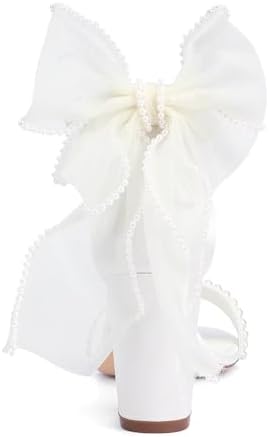 Pearl Heels Wedding Shoes for Bride Block Heel Bridal Shoes Bow Tie Heeled Sandals Wedding Heels