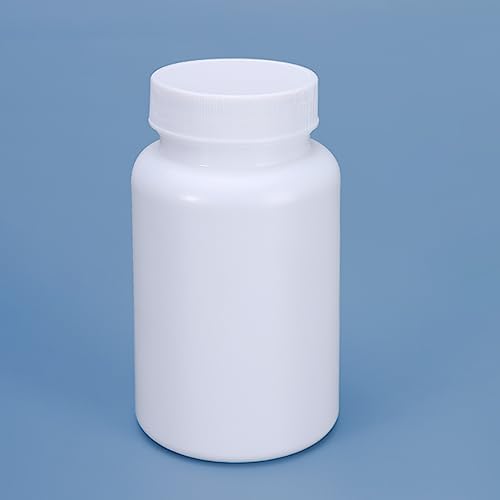 2 Pcs 200ml White Plastic Pill Bottles Empty Medicine Storage Containers Portable Vitamin Tablet Case Refillable Solid Powder Dispenser Holder with Screw Cap