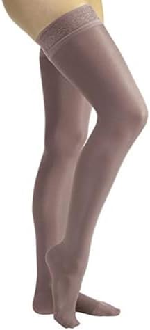 JOBST UltraSheer Thigh High with Lace Silicone Top Band, 15-20 mmHg Compression Stockings, Closed Toe, Medium, Suntan