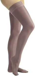 JOBST UltraSheer Thigh High with Lace Silicone Top Band, 15-20 mmHg Compression Stockings, Closed Toe, Medium, Suntan