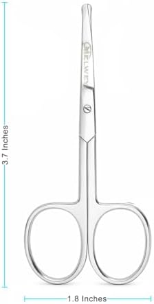Rounded Stainless Steel Small Facial Hair Scissors, 3.7 Inches - Rounded Tip Scissors for Nose Hair, Mustache, Beard, Eyebrows, Eyelashes & Baby Nails