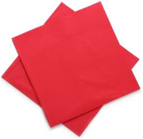 Concession Essentials Red 2 Ply Premium Label Cocktail Beverage Napkin. Pack of 100 Count. Disposable 5 x 5 Cocktail Napkins. Ideal For Holidays Lunch and Dinner.
