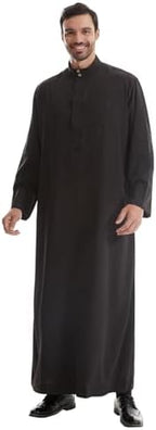 IWEMEK Muslim Thobe for Men Kaftan Thobe with Pockets Middle East Saudi Arabic Robe Ramadan Caftan Dubai Islamic Abaya Dress