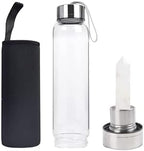 Clear Quartz Crystal Water Bottle, Stainless Steel Glass White Gemstone Obelisk Wand Energy Cup Sports Cup, Natural Wellness Healing 550ml