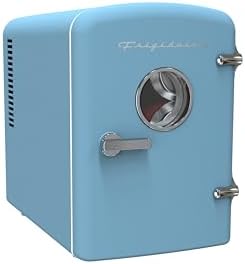 Frigidaire Retro 9-Can Mini Personal Fridge Portable Cooler for Car, Office, Bedroom, Dorm Room, or Cabin, 11.8" D x 7.1" W x 10.1" H, BLUE