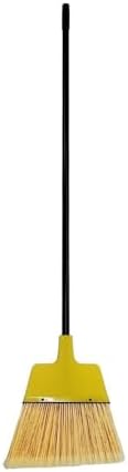 PRO-SOURCE Angled Broom, 12-Inch Wide, Vinyl-Coated Metal Handle, Flagged Water-Resistant, Yellow Polypropylene Bristles, Broom Head May be Yellow or Black in Color (1) Each