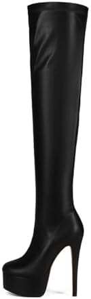 Women's Over Knee High Stiletto Platform Heel Boots Sexy Fashion Black Leather Thigh High Boots