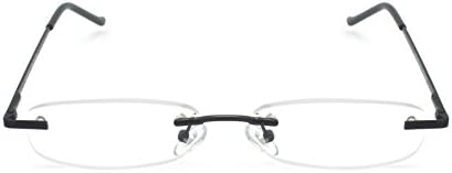 Rimless Reading Glasses with Slim Case Men and Women, Black, Gold and Gunmetal, Blue and Red