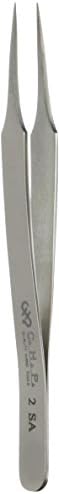 Hakko CHP 2-SA Stainless Steel Non-Magnetic Precision Tweezers with Fine-Point Tips, Thin-Tapered Tines, Medium Size Handles, 4-3/4" Length, Silver