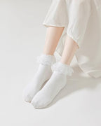 Lace Ruffle Frilly Socks for Women, Lace Ankle Socks with Double Layer Lace