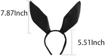 6Pcs Bunny Costumes Women Black Bunny Ears Collar Bow Tie Cuffs White Bunny Tail and Thigh High Fishnet Stockings